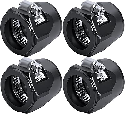 AN12 Rubber Hose Clamp with Screw Band Aluminum Pipe Clamp Hose Connectors for Fuel Line, Diesel Gas Air Water Oil Hoses, Pack of 4 - Black